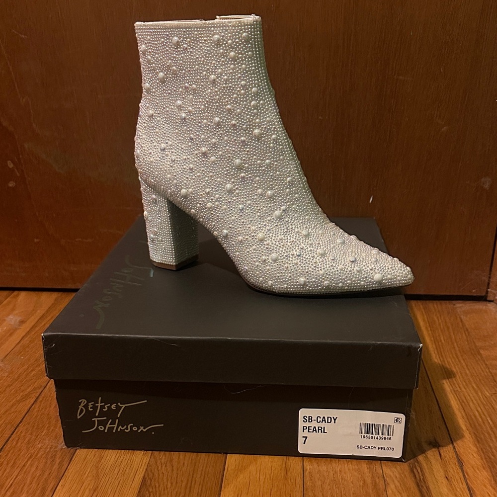 Betsey Johnson Pearl Embellished Heeled Boots
